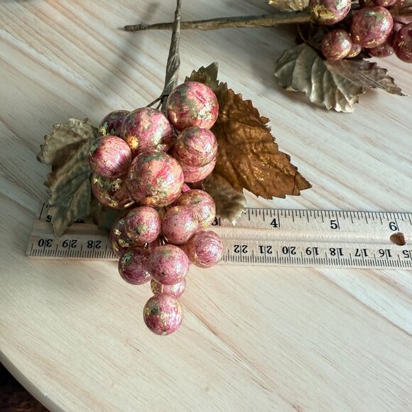 7 Vtg Gold & Peach Faux Grape Clusters Wired Sprigs Stems Gold Leaf Accent - Picture 9 of 13